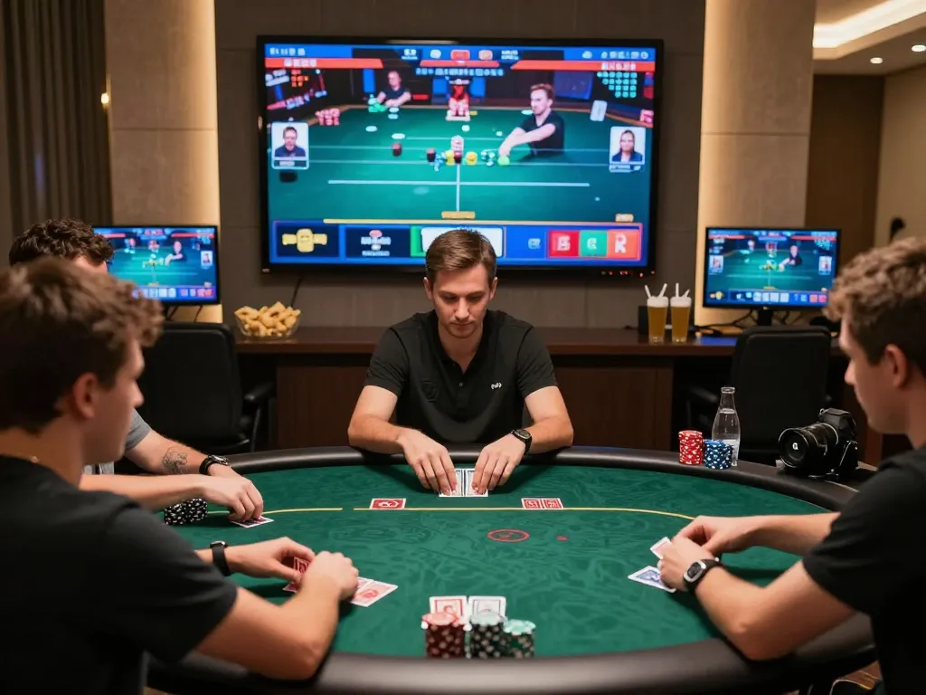 11win online poker players engaging in a competitive game from a modern home setup.
