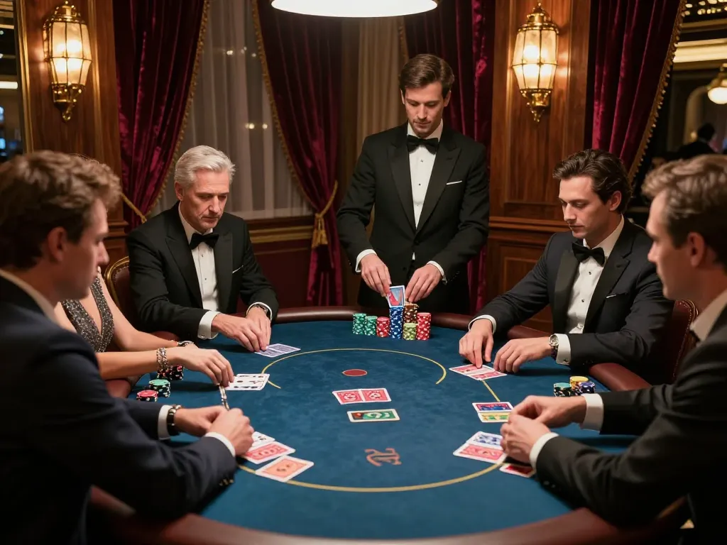 Players engaging in high-stakes poker at a luxurious VIP table in New88 com casino.