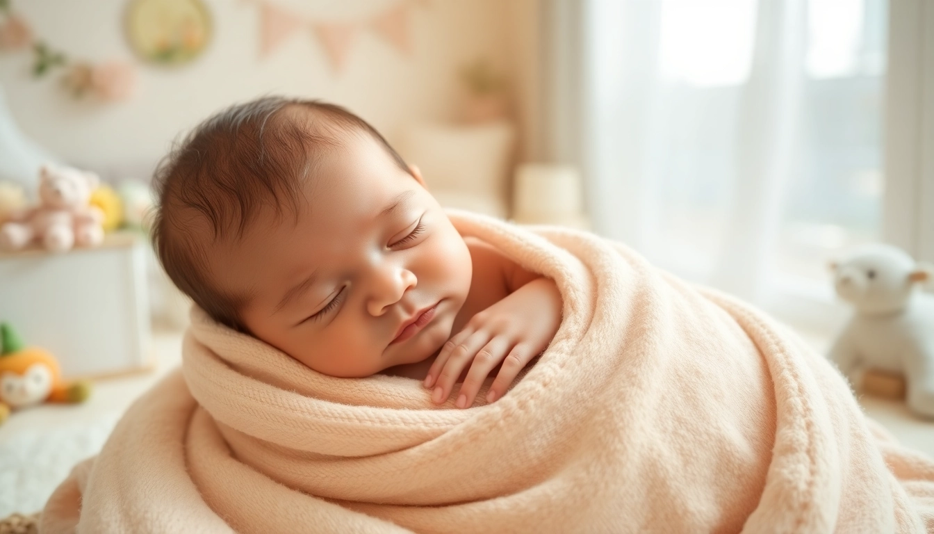 Neugeborenen Babyshooting mit schlafendem Baby in gemütlichem Raum.