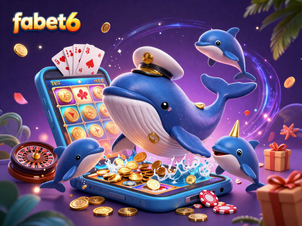 Experience the thrill of fabet6 as the cartoon whale and companions bring the casino environment alive with vibrant games and elements.