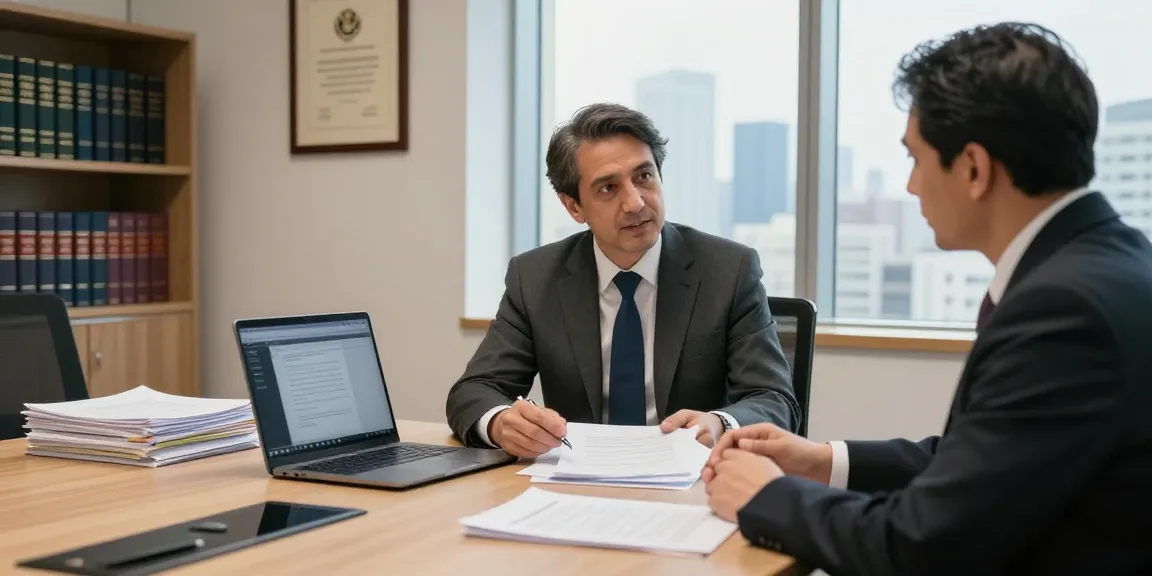 Consultation with a Turkish lawyer in a modern office, discussing legal strategies.
