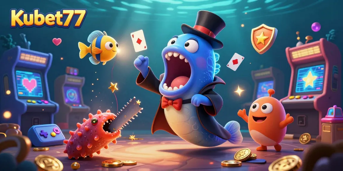 Engage in exciting casino games at Kubet77 with vibrant 3D characters and gaming elements.