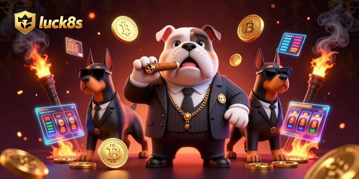 Experience luck8s with a vibrant 3D casino illustration showcasing a mafia boss and winnings.