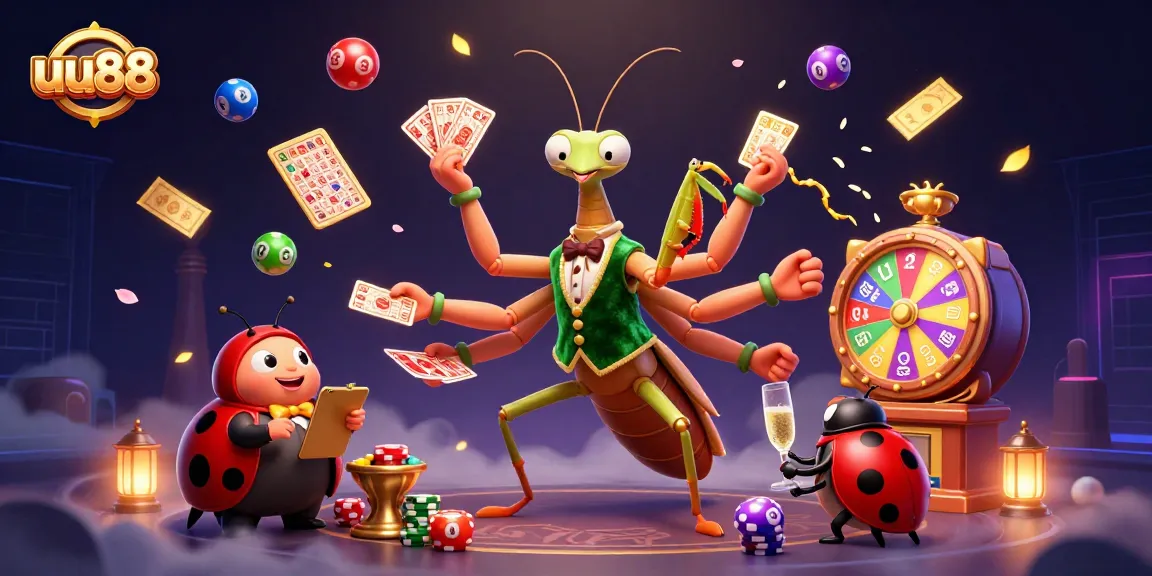 Engage with the thrilling experience of uu88 gambling as a giant mantis dealer shuffles cards and pours champagne.