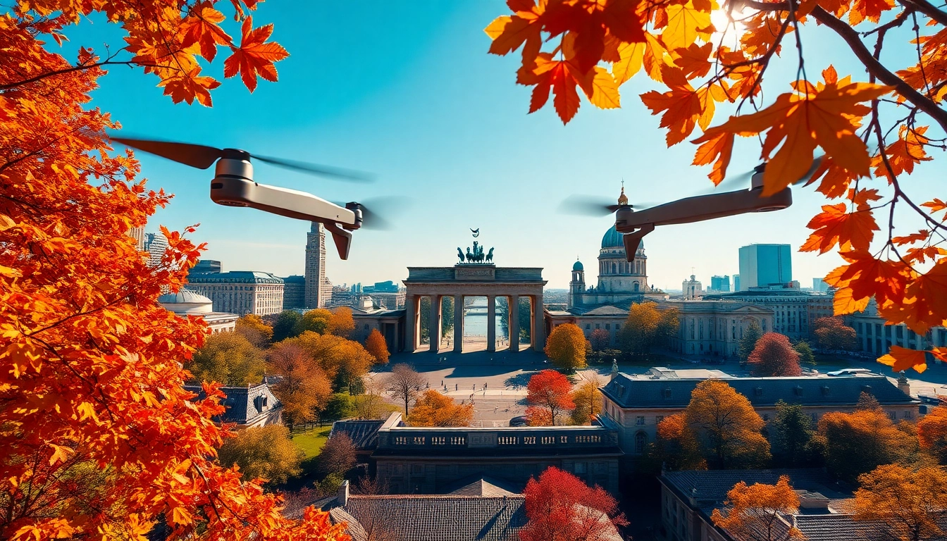 Drohnenvideos Berlin zeigen atemberaubende Luftaufnahmen der Berliner Skyline.