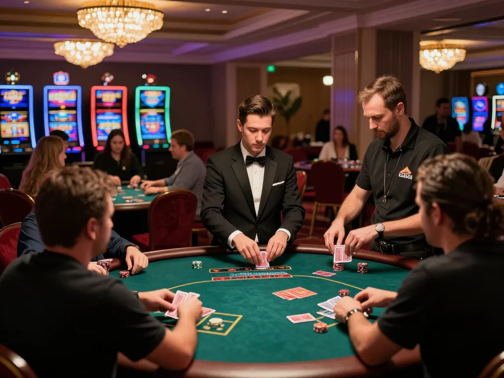 Players engaged in strategic poker gameplay in a vibrant casino setting at cloud-africa website