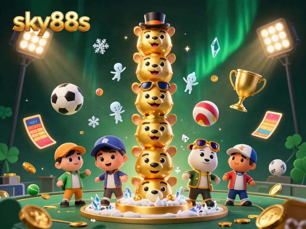 Engage in exciting gameplay with the sky88s dynamic casino scene featuring sports elements and a magical totem.