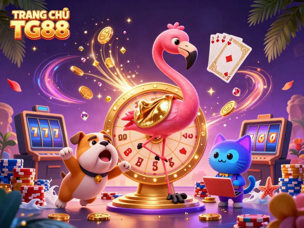 Engage with TRANG CHỦ TG88 at this lively casino scene featuring dazzling prizes and excitement.