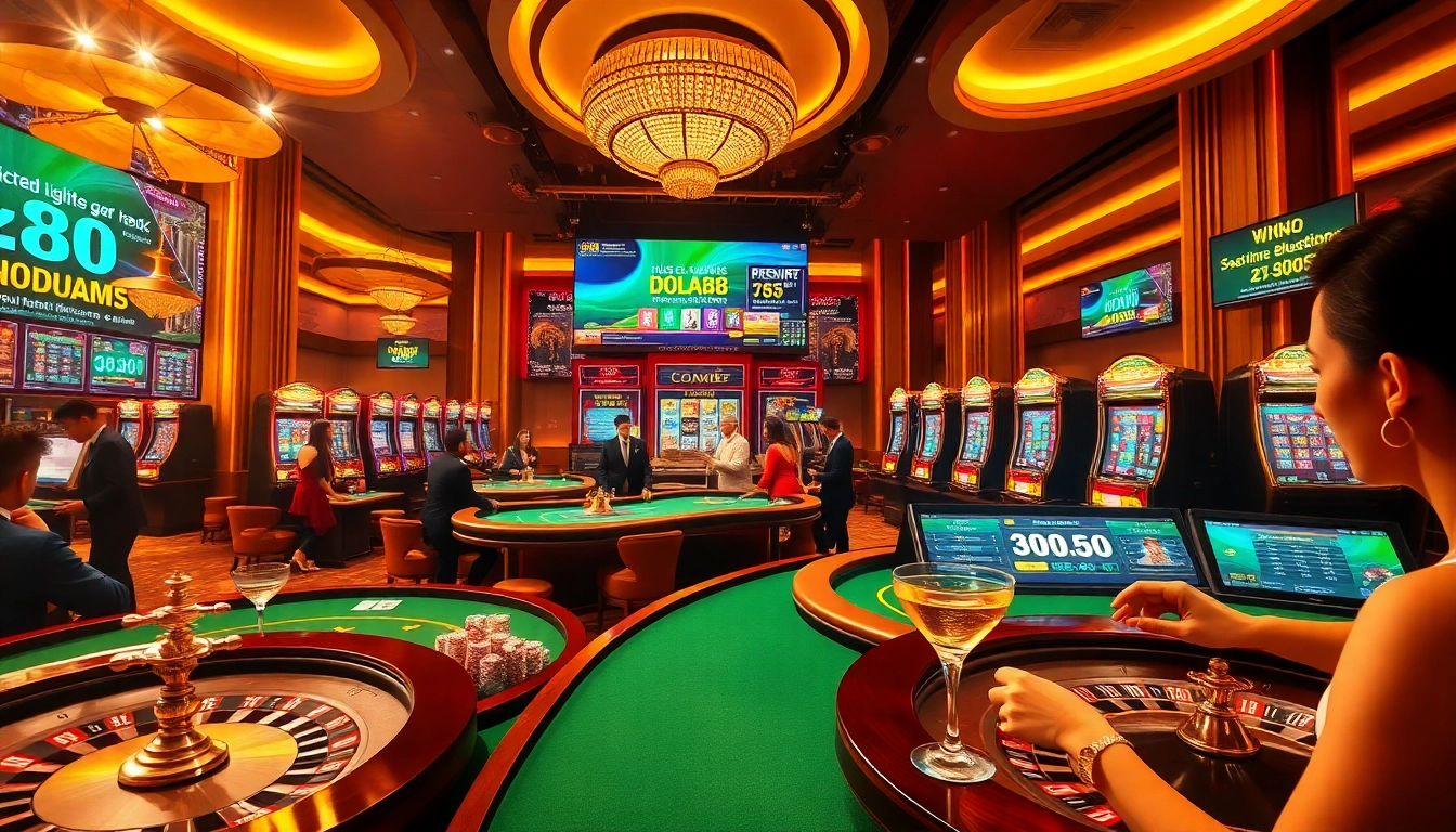 Experience the excitement of gambling at DOLA88 with vibrant casino tables and thrilling slots.