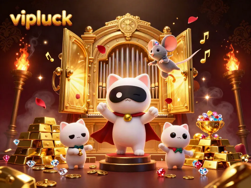 Experience the thrill of vipluck casino with enchanting characters and treasures in a vibrant illustration.