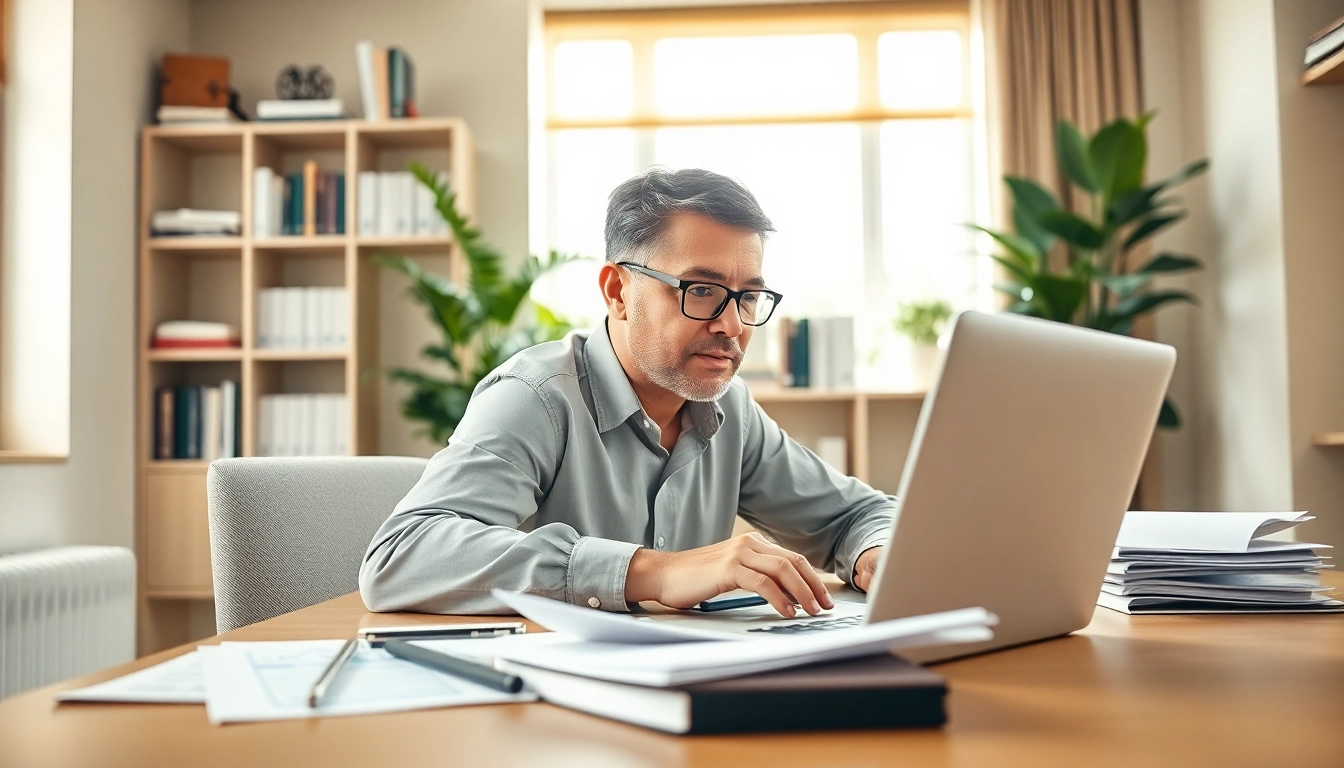 Kleinunternehmer working diligently in a contemporary office environment focused on business growth.