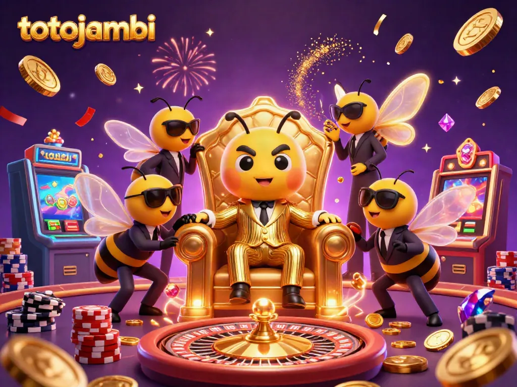 Experience the thrill of totojambi with a vibrant 3D scene of a bumblebee mob boss, wasp guards, and shining casino elements.