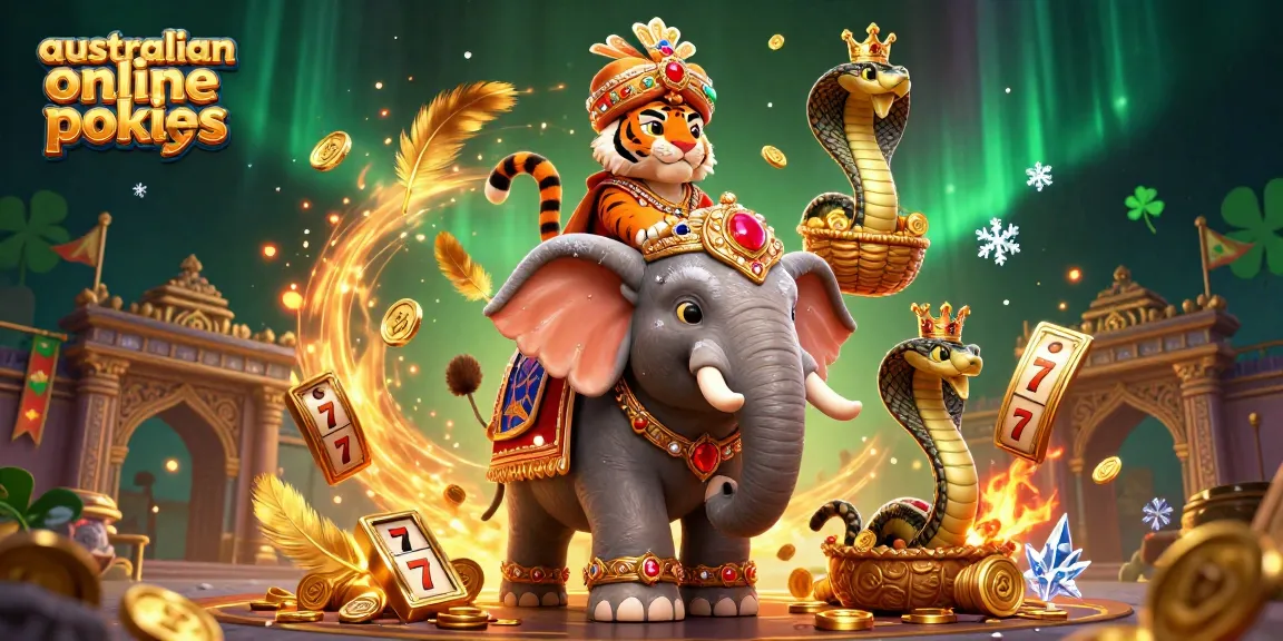 Spin the reels of australian online pokies with a vibrant 3D illustration featuring exotic characters and rich casino elements.