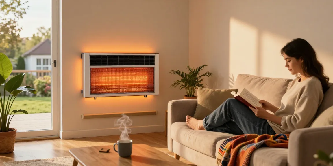 Gemütliches Wohnzimmer mit Infrarot-Heizpaneel, warmem Ambiente und entspannender Atmosphäre.