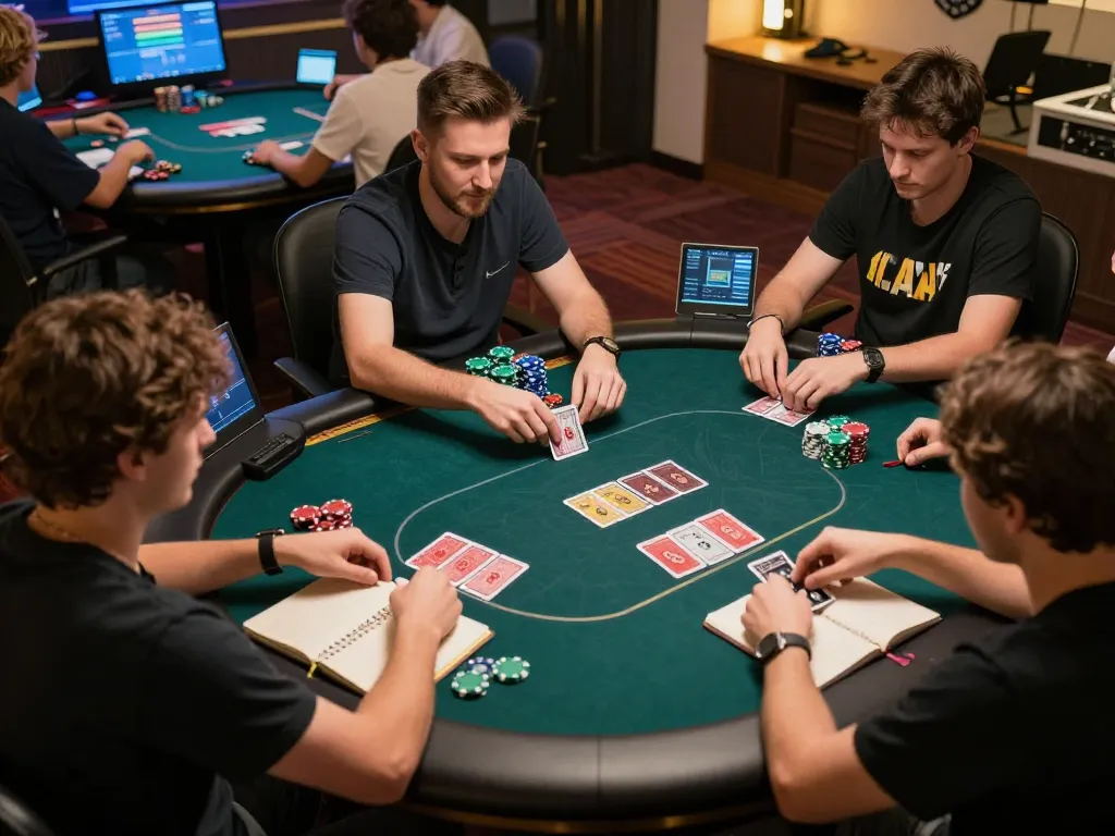 Players are engaged in an online poker game using Plagiat Scanner to ensure their work is original during gameplay.