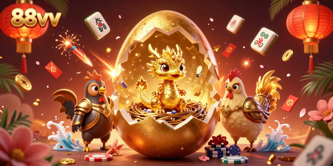 Engage with 88vv's vibrant gambling scene, featuring a golden dragon amidst poker chips, enhancing excitement.