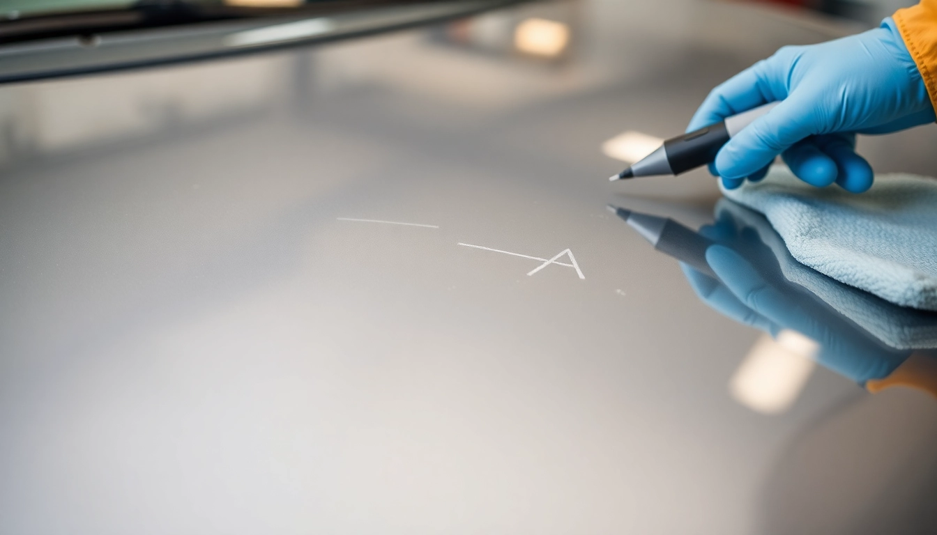 Efficient Reparatur von Lackschäden und Kratzern on a car hood showing smooth paint application process