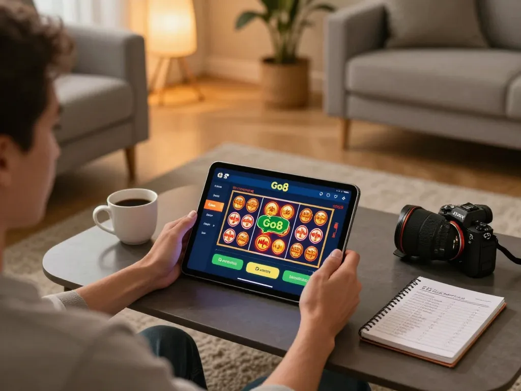 Playing Go8 on a tablet at home while enjoying the cozy atmosphere.