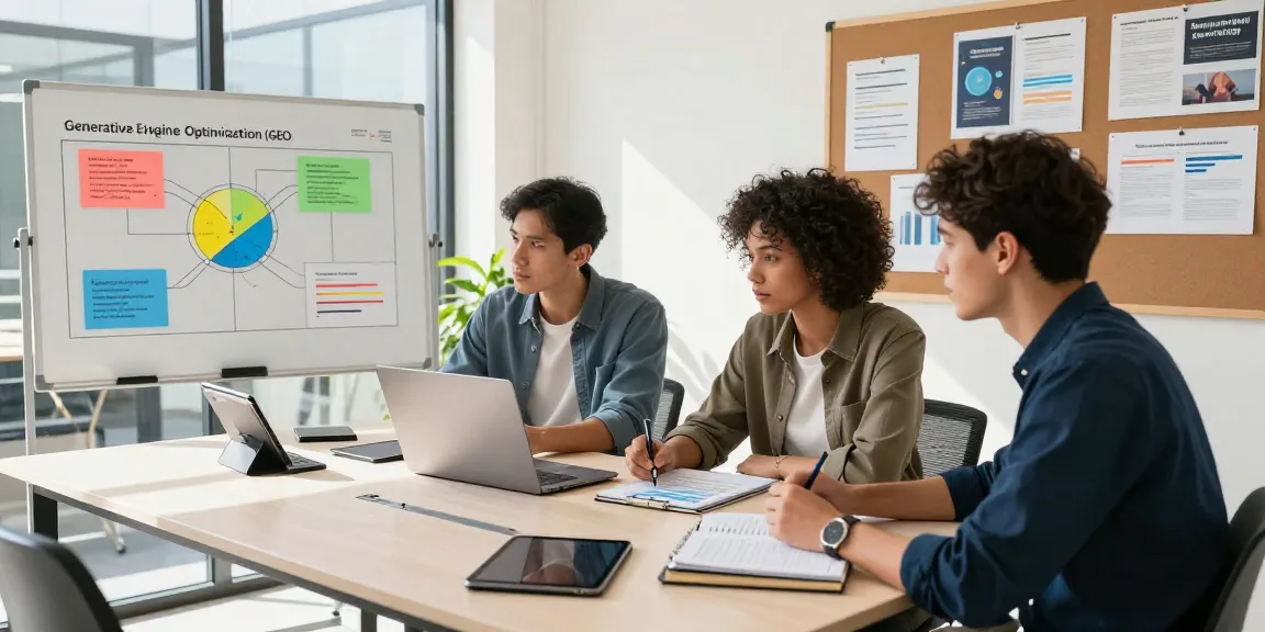 Team plant Strategien in einem GEO Agentur Büro zur Generativen Engine Optimierung.
