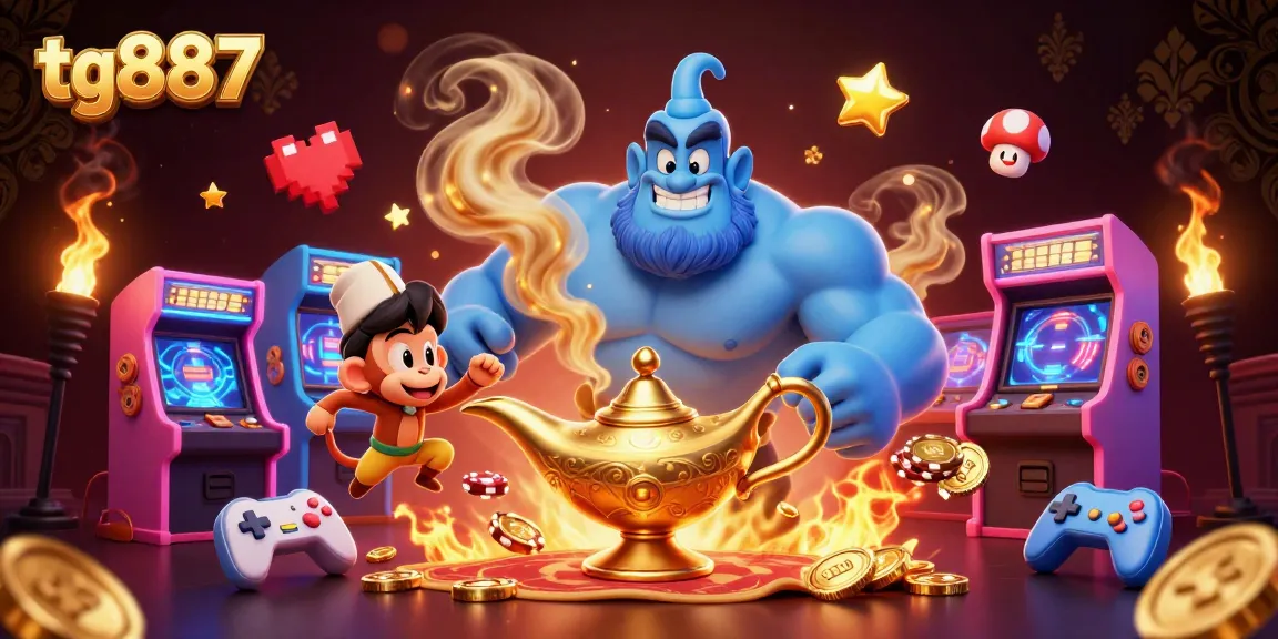 Join tg887 for an exciting game scene featuring a genie and gaming elements