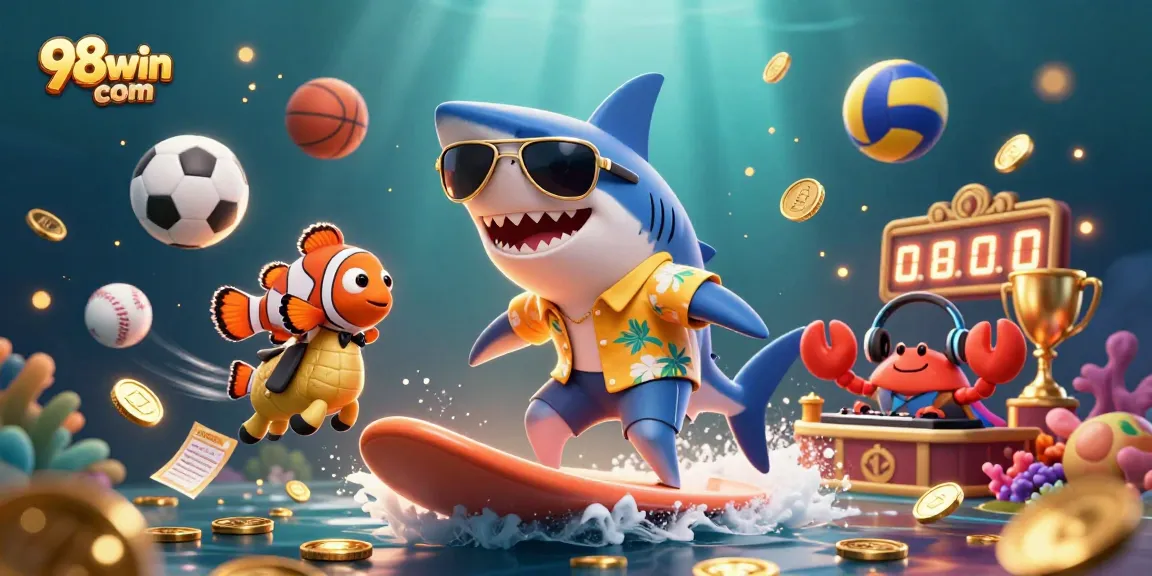 Bet on thrilling adventures at 98win com, featuring lively characters in a colorful casino scene.