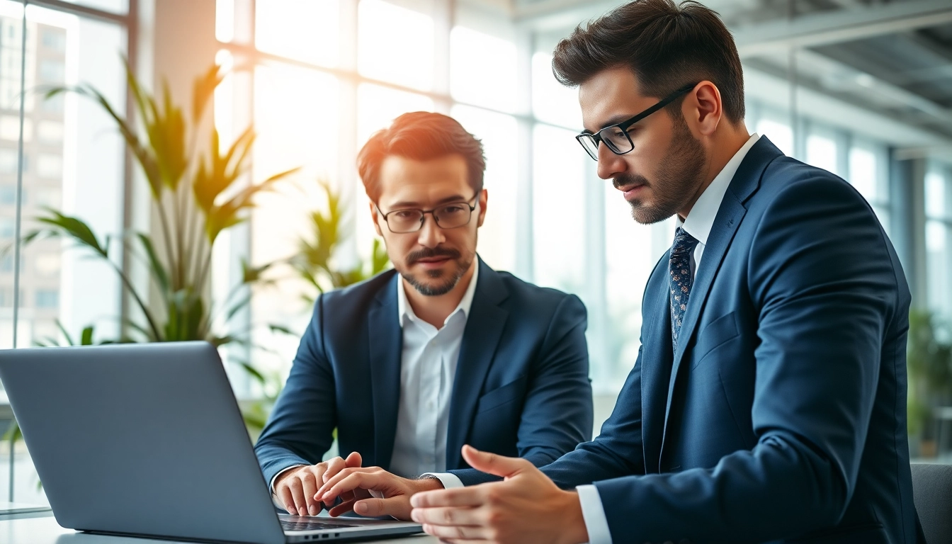 Headhunter IT berät einen Klienten in einem modernen Büro über innovative Recruiting-Strategien.