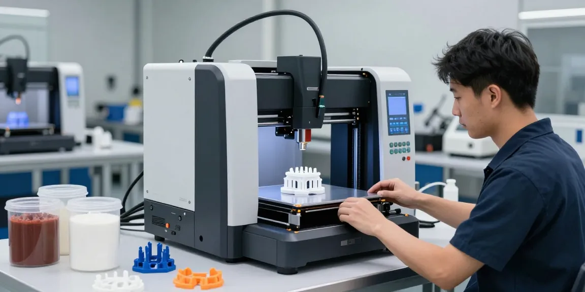 3D Druck B2B in modernen Fertigungseinrichtungen mit Techniker und Prototypen
