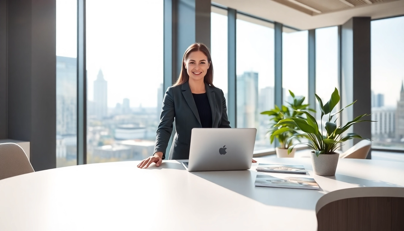 Immobilienmakler Frankfurt Ginnheim präsentiert moderne Immobilien in einem einladenden Büro.