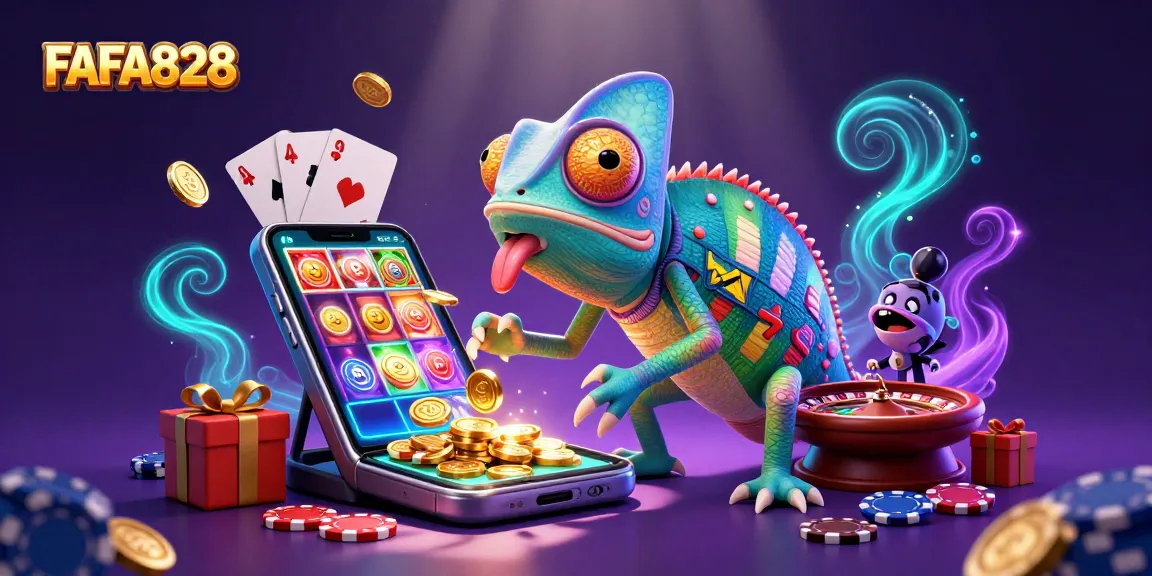 Experience winning strategies at FAFA828 with dynamic casino elements and a vibrant chameleon host.
