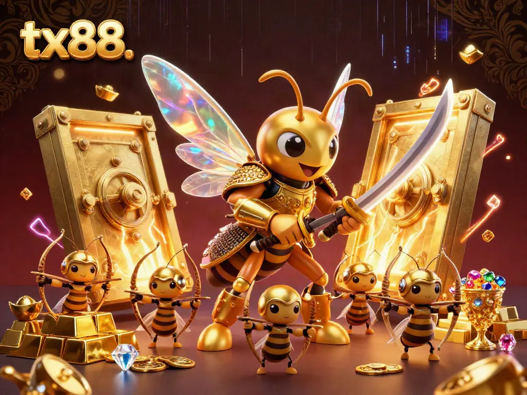 Engage with tx88's vibrant online casino world featuring stunning 3D characters and glittering treasures.