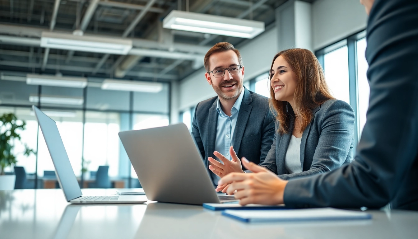 Headhunter in a modern office, engaging in a dynamic conversation with a client.