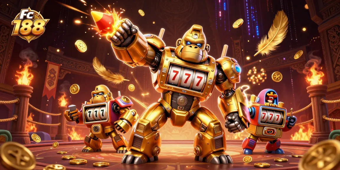Engage dynamically with the exciting fc 188 gaming universe featuring a golden gorilla mech.