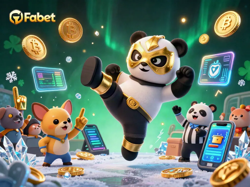 Fabet showcases an exciting casino scene with a wrestler panda and animal spectators cheering.