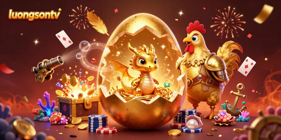 luongsontv showcases a golden baby dragon amidst a nest of poker chips, enjoying a thrilling casino adventure.