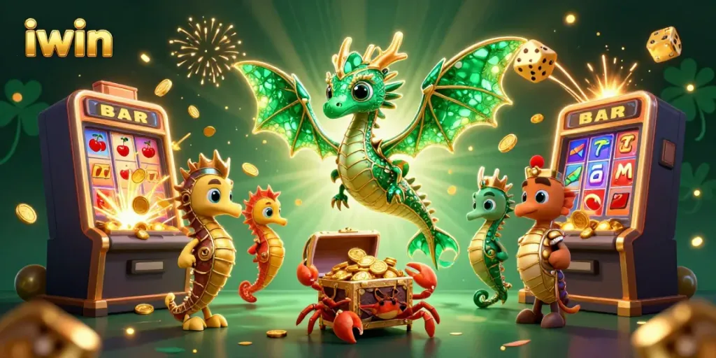 Experience the thrill of iwin's casino with a vibrant 3D dragon scene capturing jackpot excitement and colorful game elements.