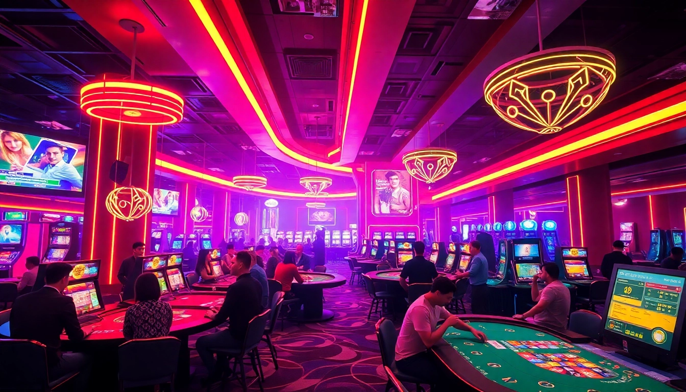 Experience thrilling games at online casinos ohne deutsche lizenz with diverse players and vibrant neon lights.
