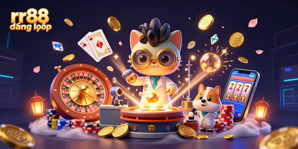 Win big with RR88 đăng nhập as golden coins and gems cascade in a thrilling casino scene.