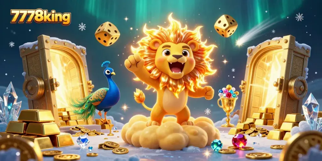 Experience the exhilarating world of 7778king with a vibrant 3D illustration featuring dynamic casino elements and characters.