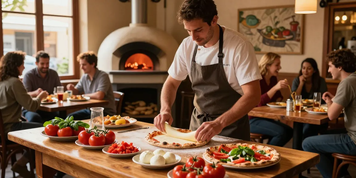 Chef crafting fresh pizza at Pizzeria Madera, embodying the warmth of pg soft Italian dining.