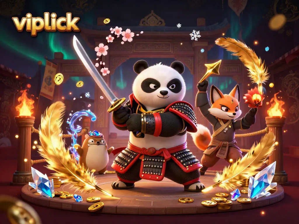 Join exciting gameplay with Vipluck as samurai panda and ninja fox enhance your gaming adventure.