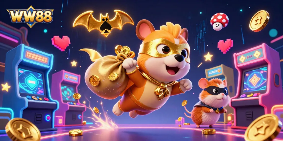Experience WW88 with vibrant casino-themed adventures featuring a superhero dog collecting gold!