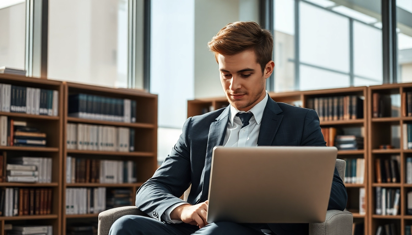 Headhunter Saarbrücken präsentiert sich professionell in einem modernen Büro mit Laptop und strategischen Karrierematerialien.
