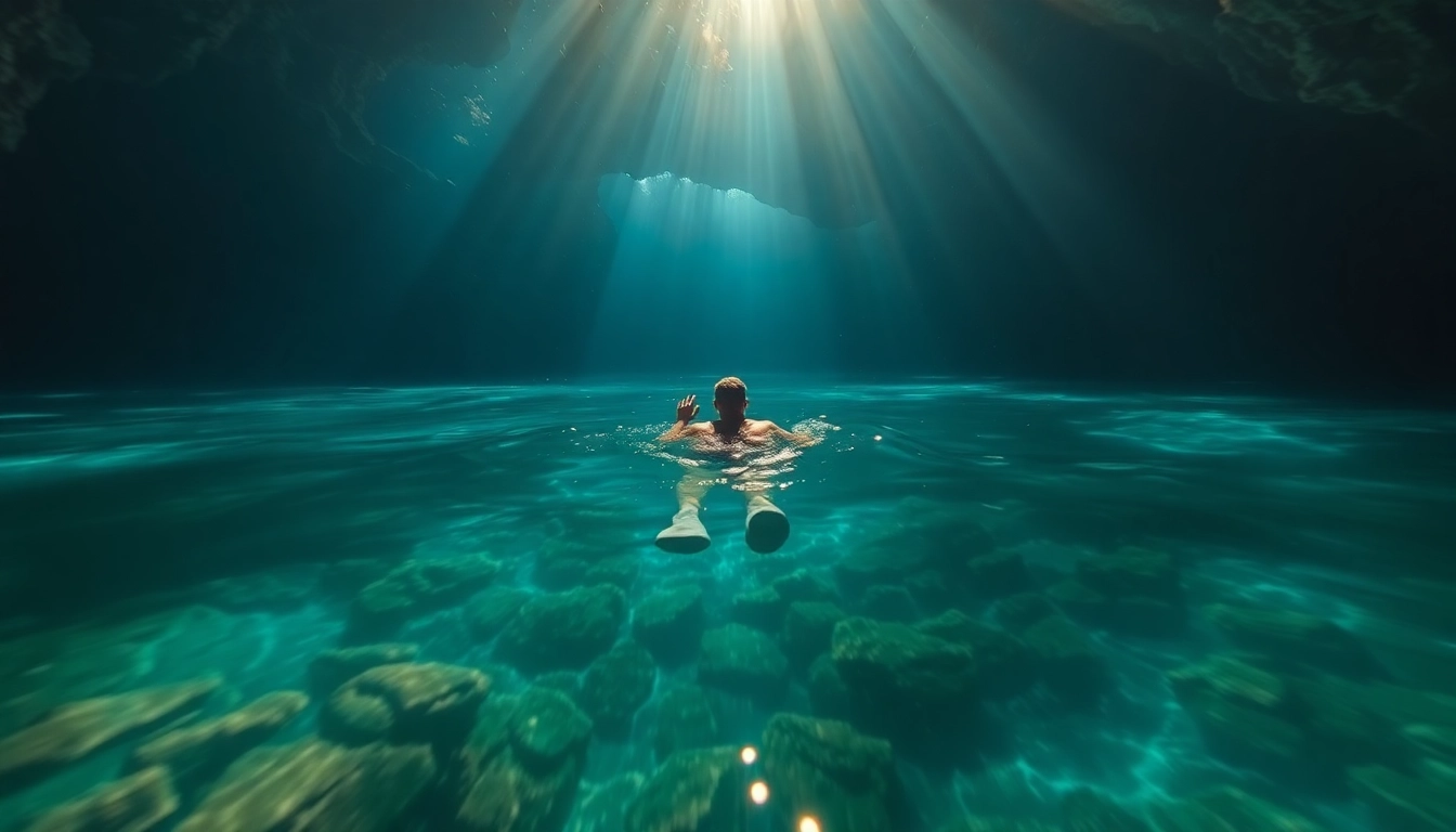 Tauchen Cenotes in einer atemberaubenden unterirdischen Welt mit klarem Wasser.
