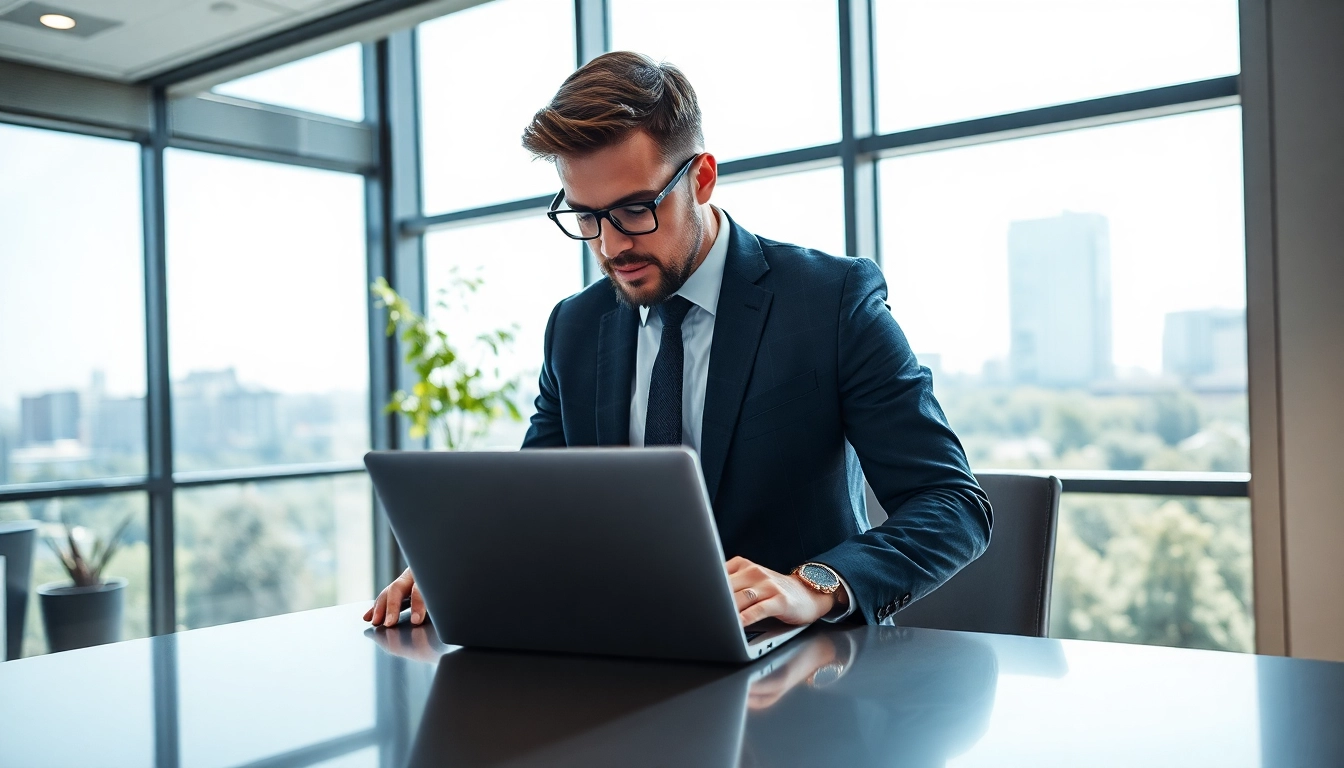 Headhunter analysiert potenzielle Kandidaten am Laptop in einem modernen Büro.