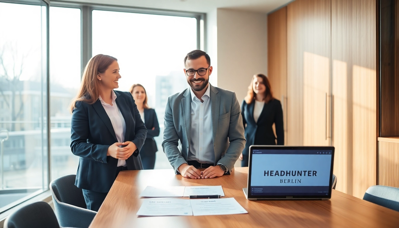 Headhunter Berlin interviewt Fachkräfte in einem modernen Büro-Meetingraum.