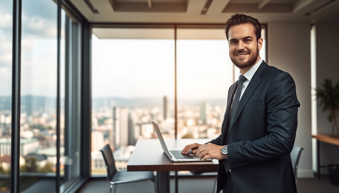 Headhunter Schweiz: Professioneller Headhunter arbeitet mit Stadtblick in Zürich.