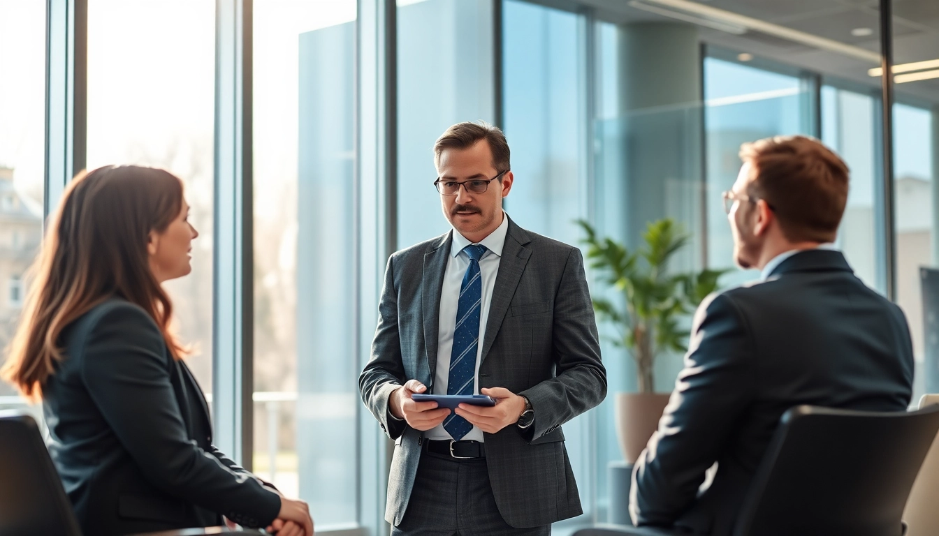 Headhunter Karlsruhe berät Klienten in einem modernen Büro.