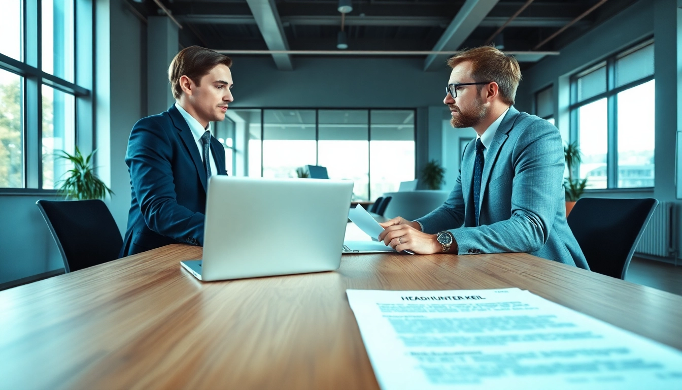 Diskret Beratung zwischen einem Headhunter Kiel und einem Klienten in einem modernen Büro.