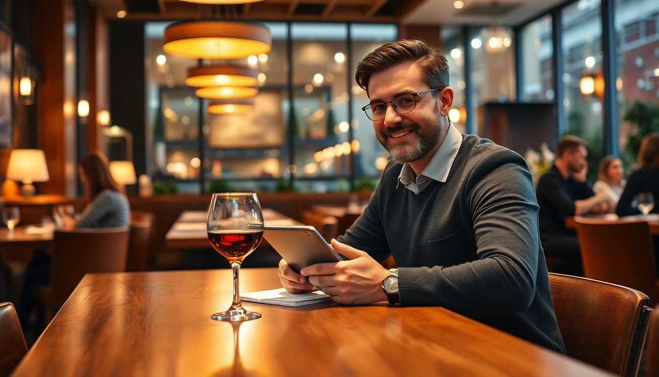 Headhunter Gastronomie bei der Arbeit in einem eleganten Restaurant-Ambiente.
