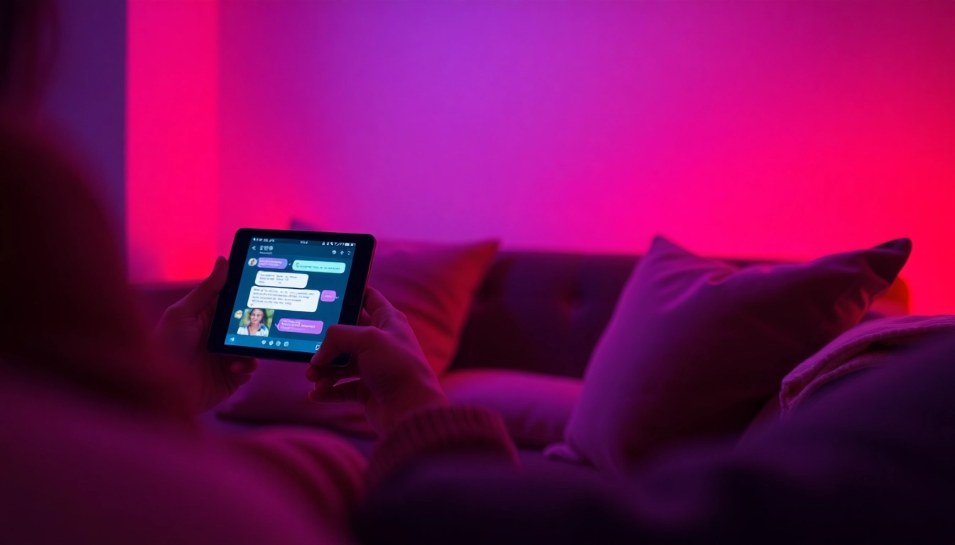 Engaging sex chat interface in a cozy, inviting setting.